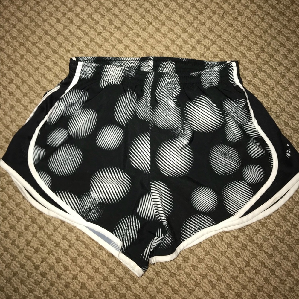 Varsity black and white athletic shorts